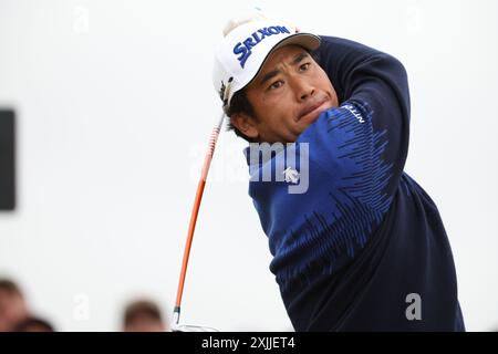 Japans Hideki Matsuyama am 18. Juli 2024 auf dem 16. Loch während des ersten Tages der British Open Golf Championships 2024 im Royal Troon Golf Club in Troon, Schottland. Quelle: Koji Aoki/AFLO SPORT/Alamy Live News Stockfoto