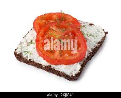 Köstliche Ricotta Bruschetta mit Tomaten und Dill isoliert auf weiß Stockfoto