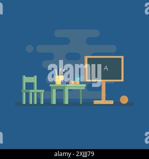 Klassenzimmer für die Kinderschule. Vektorabbildung in abgewickelter Form. Bildung und Lernen. Stock Vektor