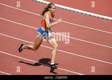Banska Bystrica, Slowakei. Juli 2024. BANSKA BYSTRICA, SLOWAKEI - 19. JULI: Madelief van Leur aus den Niederlanden trat am 2. Tag der Leichtathletik-U18-Europameisterschaft im SNP Dukla Stadium am 19. Juli 2024 in Banska Bystrica, Slowakei an den 400-m-Frauen an. (Foto: Nikola Krstic/BSR Agency) Credit: BSR Agency/Alamy Live News Stockfoto