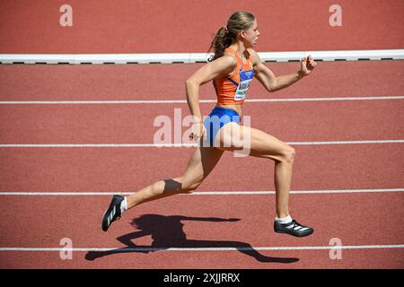 Banska Bystrica, Slowakei. Juli 2024. BANSKA BYSTRICA, SLOWAKEI - 19. JULI: Madelief van Leur aus den Niederlanden trat am 2. Tag der Leichtathletik-U18-Europameisterschaft im SNP Dukla Stadium am 19. Juli 2024 in Banska Bystrica, Slowakei an den 400-m-Frauen an. (Foto: Nikola Krstic/BSR Agency) Credit: BSR Agency/Alamy Live News Stockfoto
