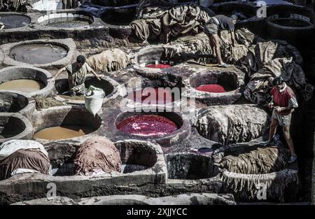 Gerbereien (Souk Dabbaghin). Fes el Bali. Fes. Imperial City. Marokko. Afrika. Stockfoto