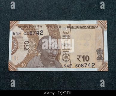 Indien neue zehn Rupien Währungsscheine Vorderseite Stockfoto