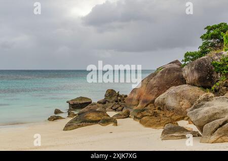 Malerischer tropischer Sandstrand mit türkisfarbenem Wasser auf Lizard Island. Lizard Island liegt am Great Barrier Reef im Nordosten von Q Stockfoto