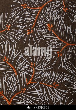 Blattstempel Batik. Blattmuster. Sanfte digitale Illustration mit komplizierten Blattdesigns in Erdtönen. Elegant und von Natur inspiriert, perfekt für jeden Stockfoto