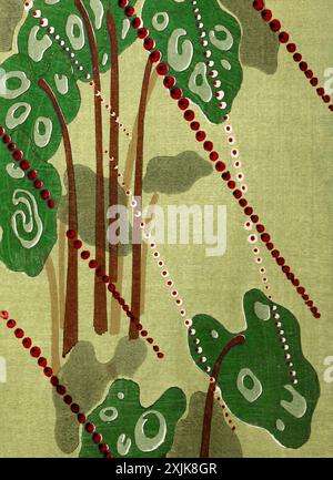 Blattstempel Batik. Blattmuster. Sanfte digitale Illustration mit komplizierten Blattdesigns in Erdtönen. Elegant und von Natur inspiriert, perfekt für jeden Stockfoto