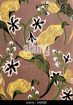 Blattstempel Batik. Blattmuster. Sanfte digitale Illustration mit komplizierten Blattdesigns in Erdtönen. Elegant und von Natur inspiriert, perfekt für jeden Stockfoto