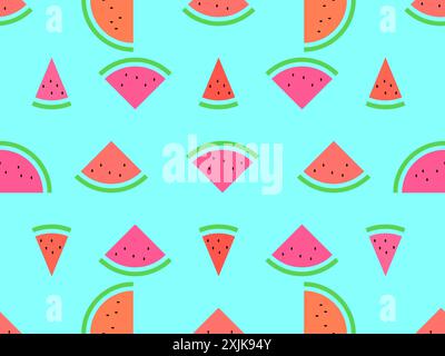 Nahtloses Wassermelonen-Muster. Dreieckige Scheiben von Wassermelonen. Geschnittene Wassermelonenscheiben, tropischer Sommer-Hintergrund. Design für Tapeten, Verpackungen, c Stock Vektor