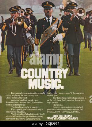 Eine ganzseitige Werbung in einem amerikanischen Musikmagazin von 1980, die junge Musiker ermutigt, der US Army beizutreten. Stockfoto