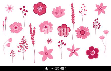 Sammlung von floralen und botanischen Elementen. Satz von Blättern, Laub Wildblumen, Pflanzen, Blüte, Blättern und Kräutern Stock Vektor