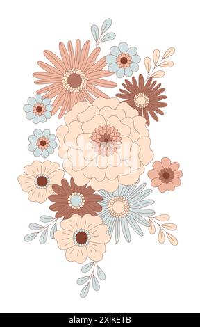 Retro-Blumenkomposition. Vintage-Rahmen. Hochzeitseinladungskarte mit Daisy-Blumen-Blumen Stock Vektor