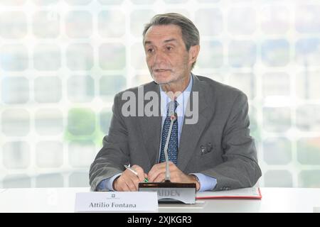 Mailand, Mailand. Juli 2024. Attilio Fontana alla Sottoscrizione del Protocollo di intesa tra Regione Lombardia Ed Eni Spa - Mailand - Venerd&#xec; 19 Luglio 2024 (Foto Claudio Furlan/Lapresse) Attilio Fontana bei der Unterzeichnung der Vereinbarung zwischen Regione Lombardia und Eni Spa - Mailand - Freitag, 19. Juli 2024 (Foto Claudio Furlan/Lapresse) Credit: LaPresse/Alamy Live News Stockfoto