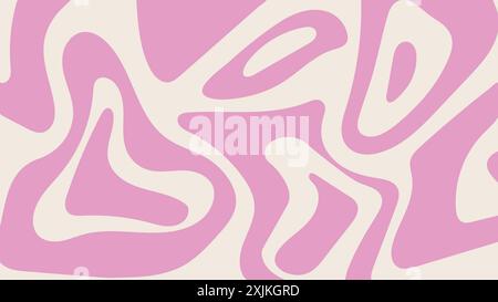 Grooviger abstrakter Hintergrund in rosa und beigefarbenen Farben. Muster aus flüssigem Marmor. Gewellte Retro-Textur. Trendiger Hintergrund im Hippie-Stil der 60er-70er Jahre Stock Vektor