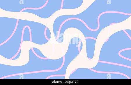 Einfacher abstrakter Hintergrund mit flüssigen Formen und Kurvenlinien. Abstrakter, grooviger Hintergrund im Retro-Stil der 60-70er Jahre. Cooles, flippiges Design Stock Vektor