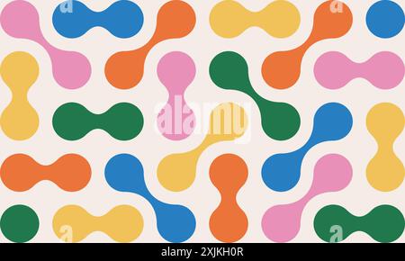 Geometrisches abstraktes Muster mit farbenfrohen Metaball-Formen. Abstrakte, kräftige runde bauhaus-Figuren auf beigefarbenem Hintergrund Stock Vektor