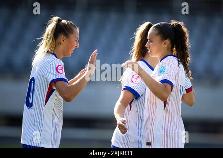 Kaunas, Litauen, 17. Juli 2024. Lola Gstalter (Frankreich) reagiert beim Finale der UEFA-U19-Meisterschaft 2023/2024 in der Gruppe A zwischen Litauen und Frankreich im Darius- und Girenas-Stadion in Kaunas, Litauen. Juli 2024. Quelle: Nikola Krstic/Alamy Stockfoto