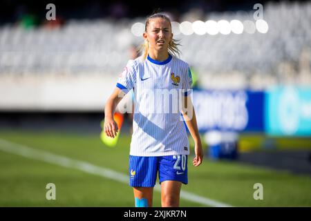 Kaunas, Litauen, 17. Juli 2024. Lola Gstalter (Frankreich) reagiert beim Finale der UEFA-U19-Meisterschaft 2023/2024 in der Gruppe A zwischen Litauen und Frankreich im Darius- und Girenas-Stadion in Kaunas, Litauen. Juli 2024. Quelle: Nikola Krstic/Alamy Stockfoto