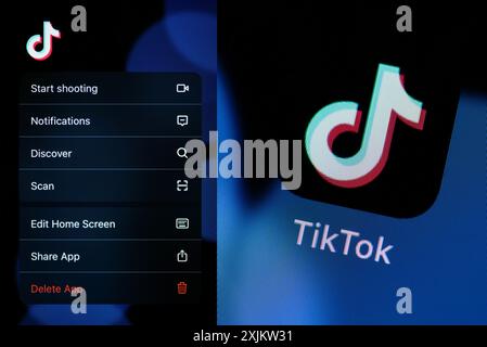 Das TikTok-Logo ist auf einem ipad in diesem Bild zu sehen, das am 1. August 2020 in Assam, Indien, aufgenommen wurde. Trump verbietet TikTok durch die Exekutive Stockfoto