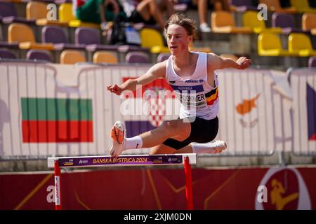 Banska Bystrica, Slowakei. Juli 2024. Der belgische Lucas Cordonnier wurde am Freitag, den 19. Juli 2024, in Banska Bystrica in der Slowakei während des 400-m-Hürdenrennens der Männer bei den U18-Europameisterschaften der Leichtathletik gezeigt. Die U18-Europameisterschaften finden vom 18. Bis 21. Juli statt. BELGA FOTO COEN SCHILDERMAN Credit: Belga Nachrichtenagentur/Alamy Live News Stockfoto