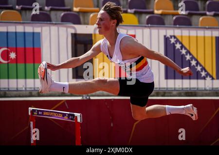 Banska Bystrica, Slowakei. Juli 2024. Der belgische Lucas Cordonnier wurde am Freitag, den 19. Juli 2024, in Banska Bystrica in der Slowakei während des 400-m-Hürdenrennens der Männer bei den U18-Europameisterschaften der Leichtathletik gezeigt. Die U18-Europameisterschaften finden vom 18. Bis 21. Juli statt. BELGA FOTO COEN SCHILDERMAN Credit: Belga Nachrichtenagentur/Alamy Live News Stockfoto
