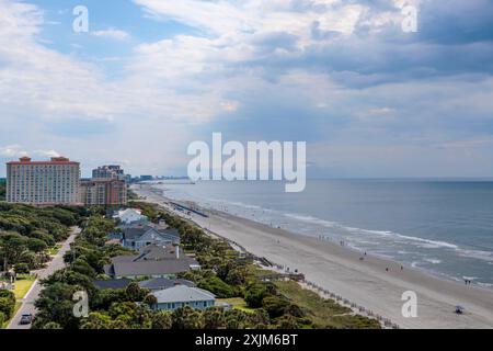 High Shot mit Blick auf Myrtle Beach und den Atlantik, South Carolina, USA Stockfoto
