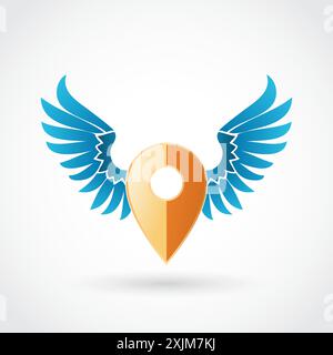 Einfaches Logo-Symbol mit geflügeltem Kartenzeiger Stock Vektor