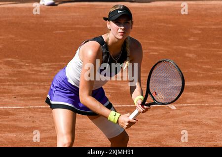 Fanny Stollar (HUN) spielt das Duo Katarzyna Piter (POL) im Halbfinalspiel gegen Timea Babos (HUN) und Ellen Perez (aus) beim WTA250 Gran Prix Tennis am 18. Juli 2024 in der Romai Teniszakademia, Budapest, Ungarn Stockfoto