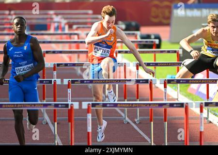 Banska Bystrica, Slowakei. Juli 2024. BANSKA BYSTRICA, SLOWAKEI - 19. JULI: Jim Putter aus den Niederlanden trat am 19. Juli 2024 in Banska Bystrica, Slowakei, an den 110-m-Hürdenmännern an Tag zwei der Leichtathletik-U18-Europameisterschaften im SNP Dukla Stadium an. (Foto: Nikola Krstic/BSR Agency) Credit: BSR Agency/Alamy Live News Stockfoto