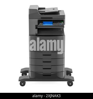 Black Office Multifunktionsdrucker MFP, Vorderansicht. 3D-Rendering isoliert auf weißem Hintergrund Stockfoto