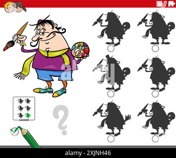 Cartoon-Illustration der Suche nach dem richtigen Bild für die Schattenpädagogik mit Malercharakter Stock Vektor