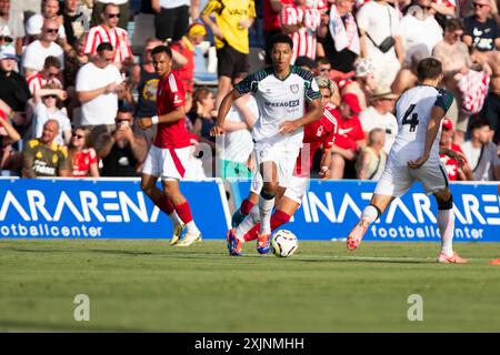 San Pedro Del Pinatar, Spanien. Juli 2024. Jobe Bellingham englischer Mittelfeldspieler von Sunderland A.F.C, während des Spiels, NOTTINGHAM FOREST FC gegen SUNDERLAND AFC, erstes Sommer-Freundschaftsspiel, Pinatar Arena Football Center, San Pedro del Pinatar, Region Murcia. Juli 2024. Quelle: Pascu Méndez/Alamy Live News Stockfoto