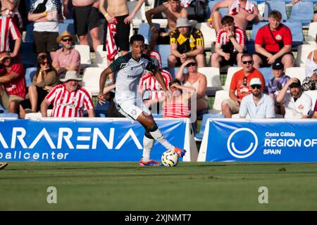 San Pedro Del Pinatar, Spanien. Juli 2024. Jobe Bellingham englischer Mittelfeldspieler von Sunderland A.F.C, während des Spiels, NOTTINGHAM FOREST FC gegen SUNDERLAND AFC, erstes Sommer-Freundschaftsspiel, Pinatar Arena Football Center, San Pedro del Pinatar, Region Murcia. Juli 2024. Quelle: Pascu Méndez/Alamy Live News Stockfoto