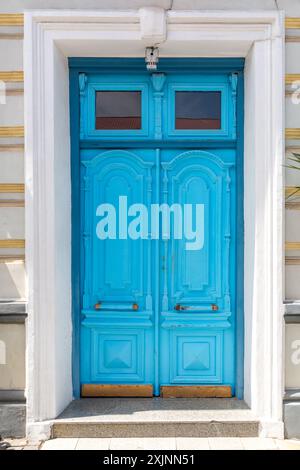 Alte und wunderschöne kunstvoll verzierte Tür, klassische architektonische Details. Stockfoto