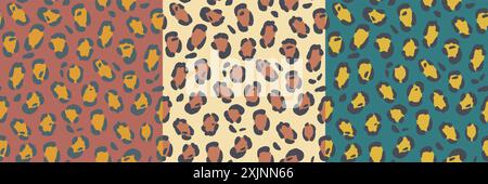 Set aus abstraktem Leopardenfell mit nahtlosem Muster. Tiere im trendigen Hintergrund. Farbige dekorative 2D-Kunst. Vector Endless Texture für digitales Papier, Stoff Stock Vektor