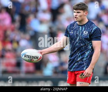 Jack Welsby von St. Helens während der Vorbereitungsphase vor dem 18. Spiel der Betfred Super League, St. Helens gegen Warrington Wolves im Totally Wicked Stadium, St. Helens, Großbritannien, 19. Juli 2024 (Foto: Craig Thomas/News Images) Stockfoto