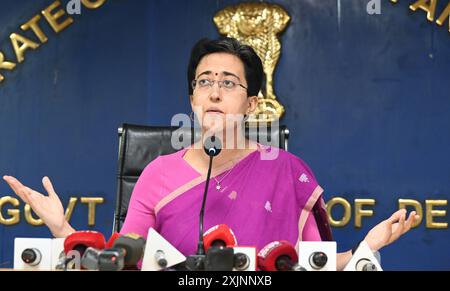 Neu-Delhi, Indien. Juli 2024. NEW DELHI, INDIEN - 19. JULI: Delhi Kabinettsminister Atishi hielt am 19. Juli 2024 eine Pressekonferenz im Media Center, Delhi Sekretariat, in Neu-Delhi, Indien. (Foto: Sonu Mehta/Hindustan Times/SIPA USA) Credit: SIPA USA/Alamy Live News Stockfoto