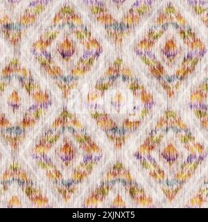 Nahtloses Vintage-Muster im Ikat-Stil. Muster für den Urlaub im Retro-Stil. Retro-Ikat-Textur wie ein alter Teppich. Stockfoto