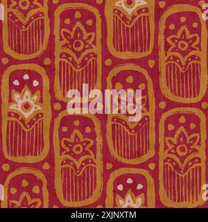 Nahtloses Vintage-Blumenmuster im indischen Stil. Asiatisches Retro-Muster mit abstrakten Blumen im Blockmuster. Stockfoto