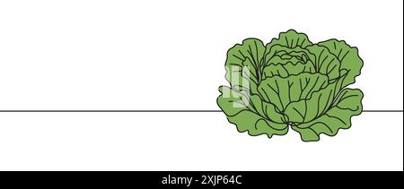 Kopfsalat in durchgehender Linienzeichnung. Design mit Eisberg- oder scharfem Kopfsalat, isoliert auf weißem Hintergrund. Vektorabbildung. Stock Vektor