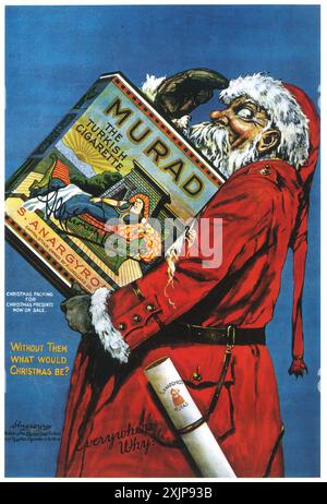 1917 Murad Zigaretten Werbung - "ohne sie was wäre Weihnachten?" - Der Weihnachtsmann trägt eine Zigarettenpackung Stockfoto