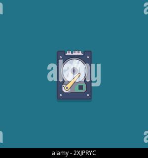 Festplattenlaufwerk festplattensymbol in flacher Bauweise isoliert auf blauem Hintergrund. Vektorabbildung. Stock Vektor