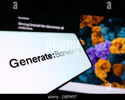 Stuttgart, 18.09.2023: Handy mit Logo des amerikanischen Biotechnologie-Unternehmens Generate Biomedicines auf dem Bildschirm vor der Website. Konzentrieren Sie sich auf Stockfoto