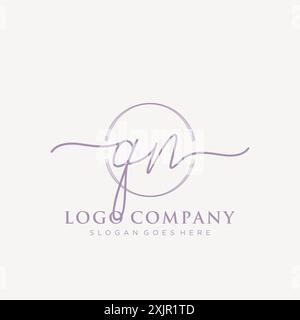 QN erste Handschrift mit Pinselkreis-Logo Stock Vektor