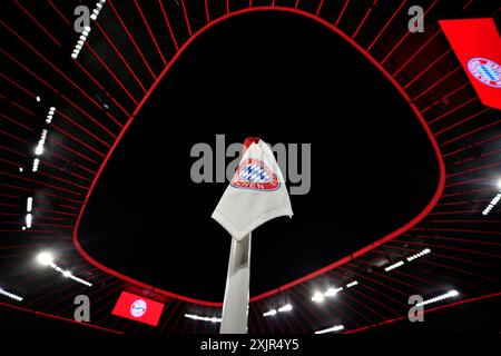 CL, Champions League-Abend, Allianz Arena, Innenraum, Eckflagge, Logo, Anzeigetafel, München, Bayern, Deutschland Stockfoto