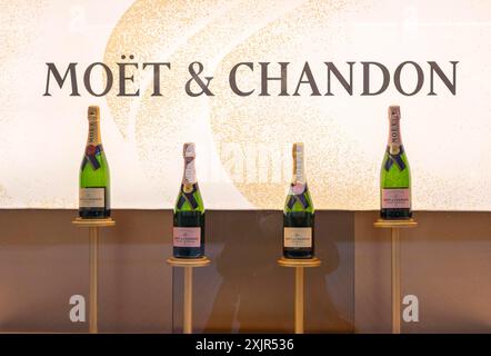 Moet & Chandon Fenster Display, Champagner, Logo, Delikatessen, Essen, Stuttgart, Baden-Württemberg, Deutschland Stockfoto