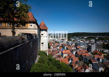 Blick von der Burg Hellenstein in die Altstadt Heidenheim an der Brenz, Baden-Württemberg Stockfoto