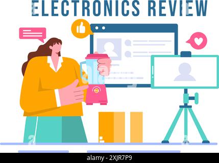 Elektronische Prüfung der Vektorillustration mit Kundenbewertungen zur Servicequalität oder Anwendung und Feedback in einem flachen Cartoon-Hintergrund Stock Vektor