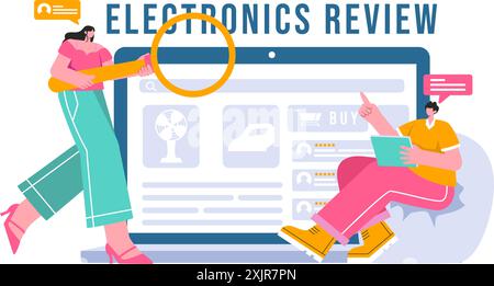 Elektronische Prüfung der Vektorillustration mit Kundenbewertungen zur Servicequalität oder Anwendung und Feedback in einem flachen Cartoon-Hintergrund Stock Vektor