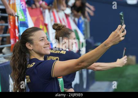 Seattle, USA. Juli 2024. Seattle Reign FC bereitet sich am 19. Juli 2024 auf das Spiel des NWSL x LIGA MX Femenil Summer Cup gegen Utah Royals im Lumen Field in Seattle, Washington vor. (Foto: Nate Koppelman/SIPA USA) Credit: SIPA USA/Alamy Live News Stockfoto