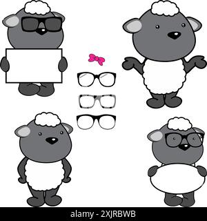 Niedliches Baby Plüschcartoon Sammlung Pack im Vektorformat Stock Vektor